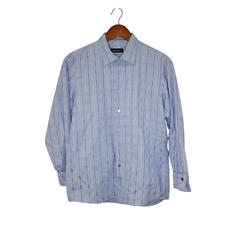 ROBERT GRAHAM Button Up Shirt Long Sleeve Women's Sz XL Blue Weaved Embroidered